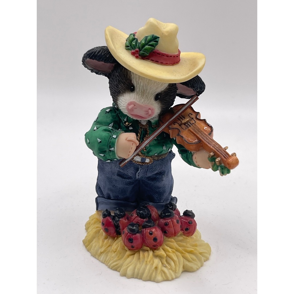 Mary Moo Moos Do-Si-Do Under Mistletoe Cow Fiddle Figurine 1998 Enesco 372005